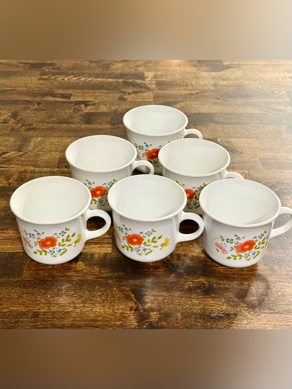 Vintage Corelle by Corning ‘Wildflower’ Flat Teacup/Mug, Set of 6 8oz